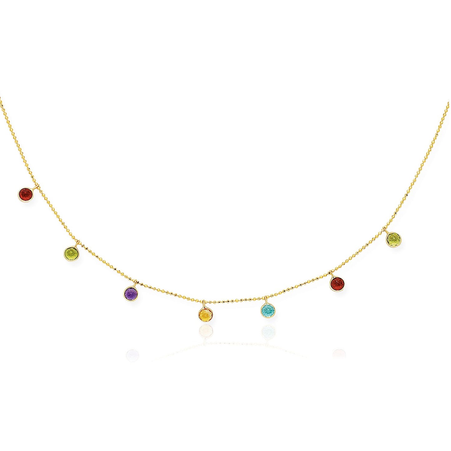 14k Yellow Gold Cable Chain Necklace with Round Multi-Tone Charms-Teresa&#39;s Fashionista LLC