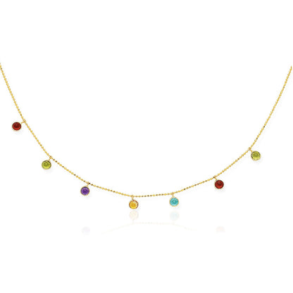 14k Yellow Gold Cable Chain Necklace with Round Multi-Tone Charms-Teresa&#39;s Fashionista LLC