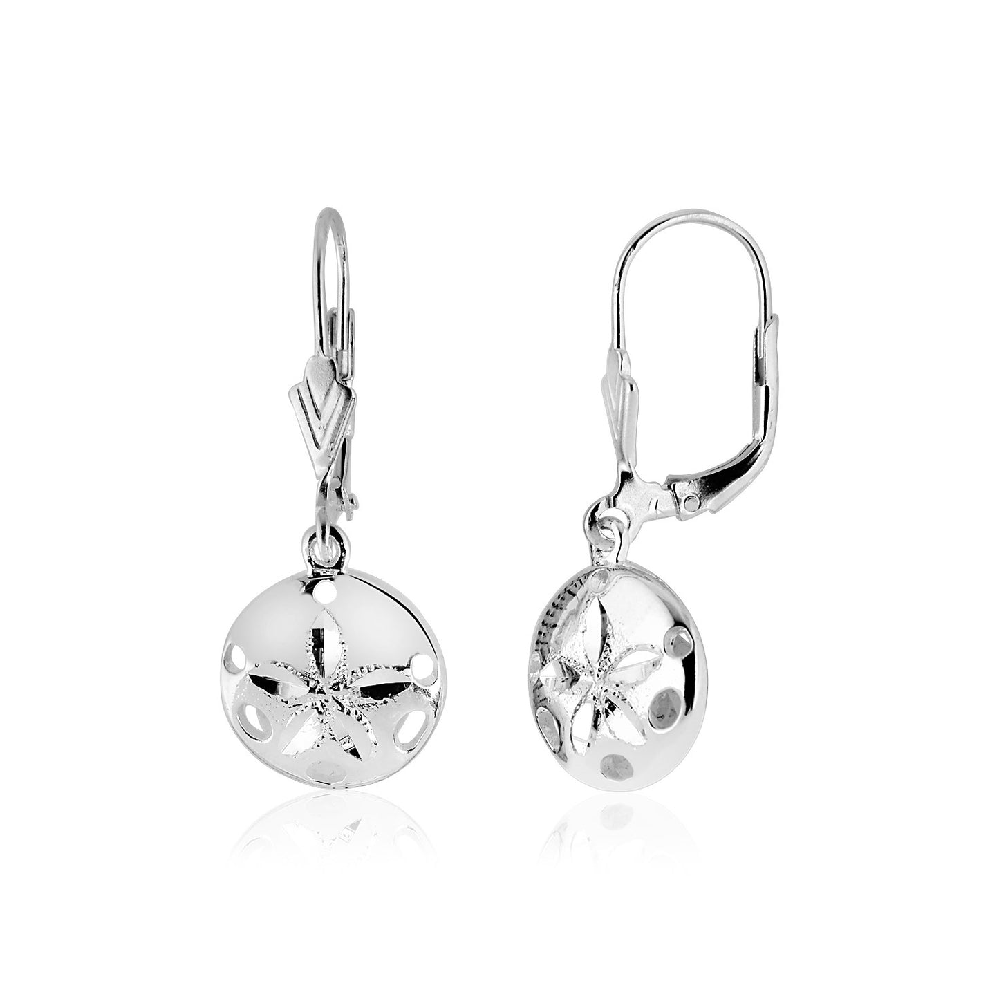 Sterling Silver Polished Sand Dollar Dangle Earrings-Teresa&#39;s Fashionista LLC