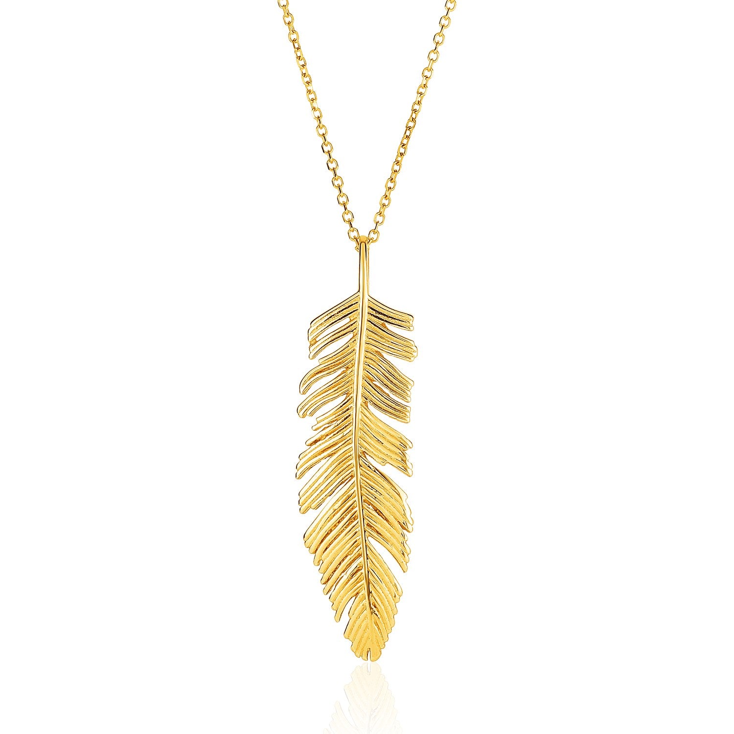 14k Yellow Gold with Textured Feather Pendant-Teresa&#39;s Fashionista LLC