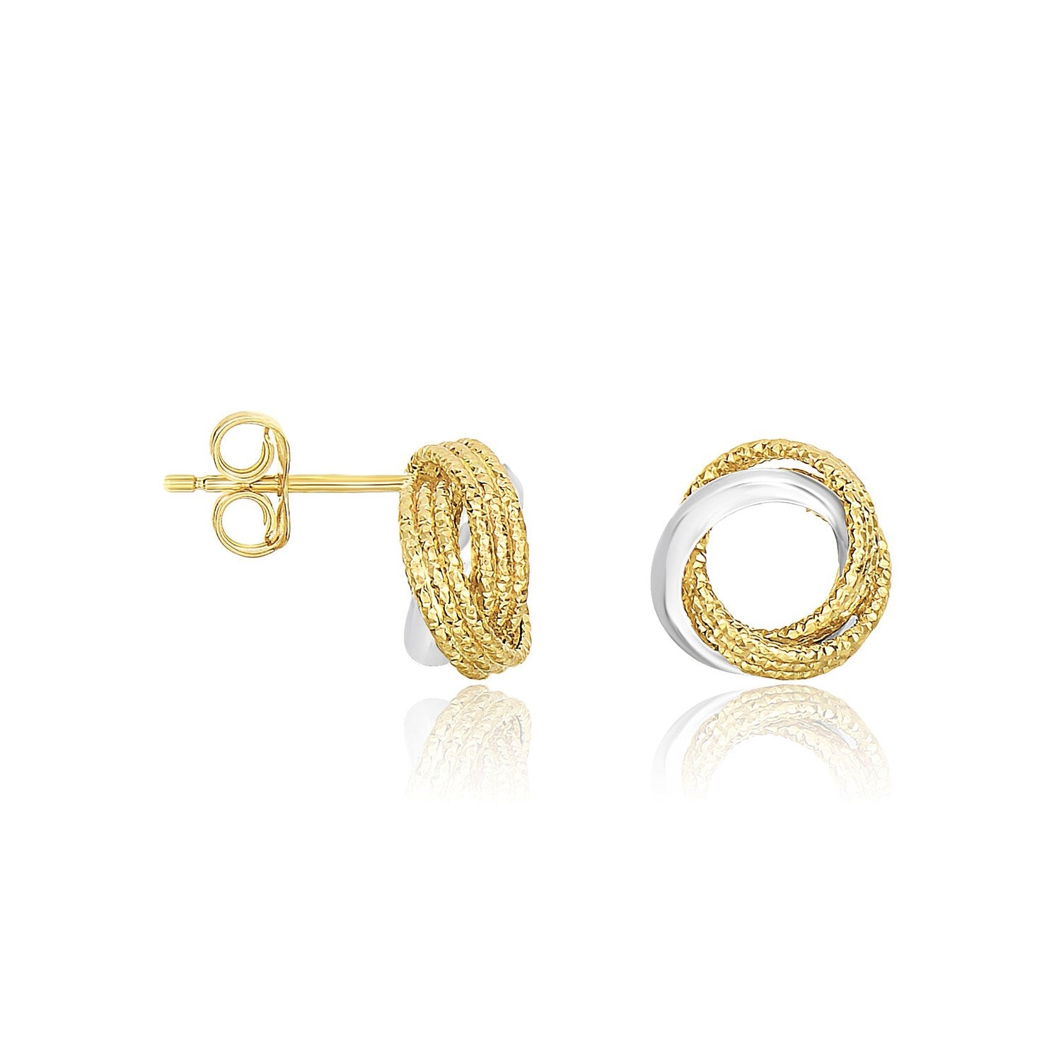 14k Two-Tone Gold Multi-Textured Open Circle Style Entwined Earrings-Teresa&#39;s Fashionista LLC