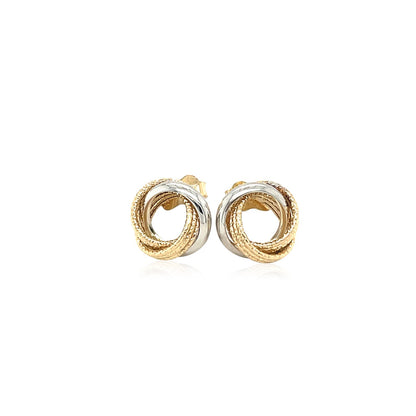 14k Two-Tone Gold Multi-Textured Open Circle Style Entwined Earrings-Teresa&#39;s Fashionista LLC