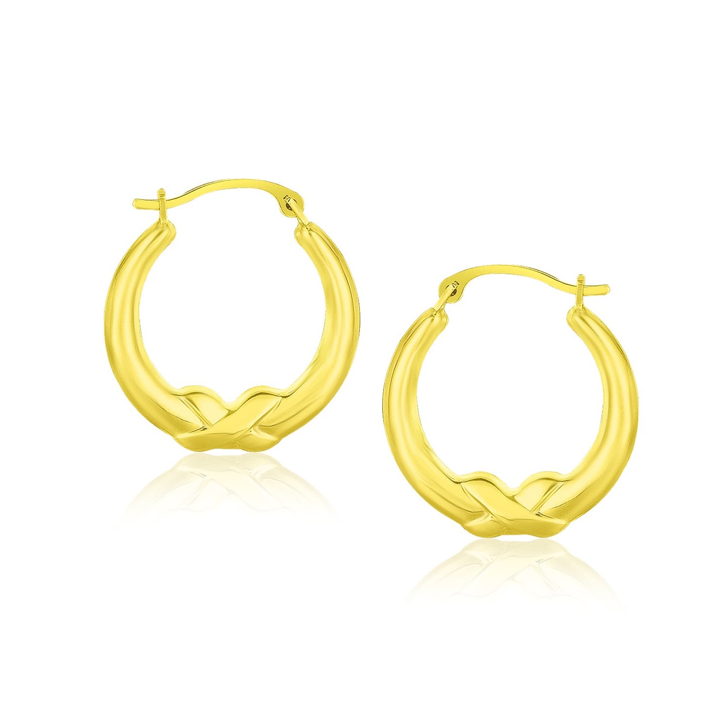 10k Yellow Gold X Motif Round Shape Hoop Earrings-Teresa&#39;s Fashionista LLC