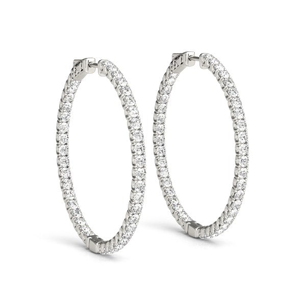 14k White Gold Diamond Hoop Earrings with Shared Prong Setting (2 cttw)-Teresa&#39;s Fashionista LLC