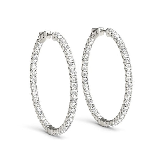 14k White Gold Diamond Hoop Earrings with Shared Prong Setting (2 cttw)-Teresa&#39;s Fashionista LLC