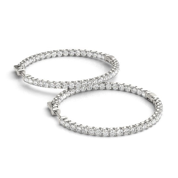 14k White Gold Diamond Hoop Earrings with Shared Prong Setting (2 cttw)-Teresa&#39;s Fashionista LLC