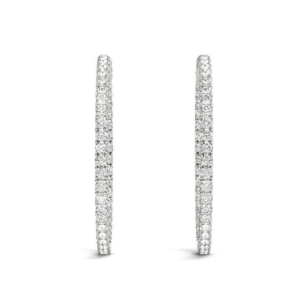 14k White Gold Diamond Hoop Earrings with Shared Prong Setting (2 cttw)-Teresa&#39;s Fashionista LLC