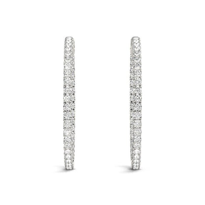 14k White Gold Diamond Hoop Earrings with Shared Prong Setting (2 cttw)-Teresa&#39;s Fashionista LLC