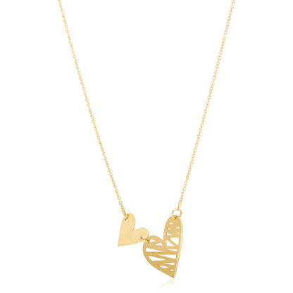 14k Yellow Gold High Polish Solid & Scribble Hearts Necklace-Teresa&#39;s Fashionista LLC