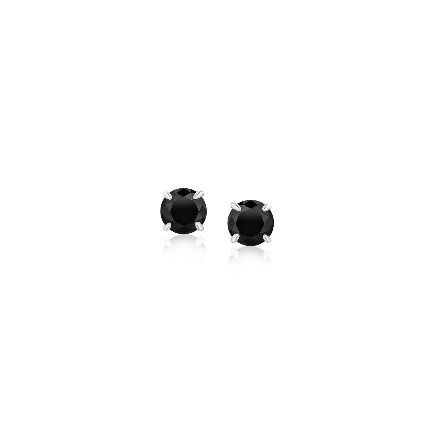 14k White Gold Stud Earrings with Black 4mm Cubic Zirconia-Teresa&#39;s Fashionista LLC