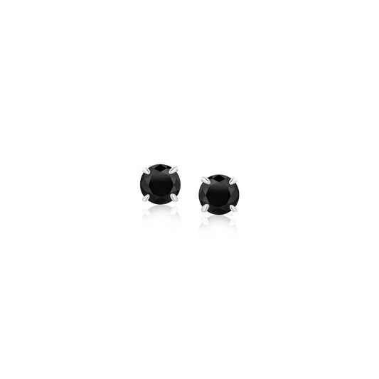 14k White Gold Stud Earrings with Black 4mm Cubic Zirconia-Teresa&#39;s Fashionista LLC