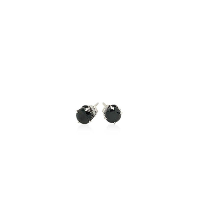 14k White Gold Stud Earrings with Black 4mm Cubic Zirconia-Teresa&#39;s Fashionista LLC