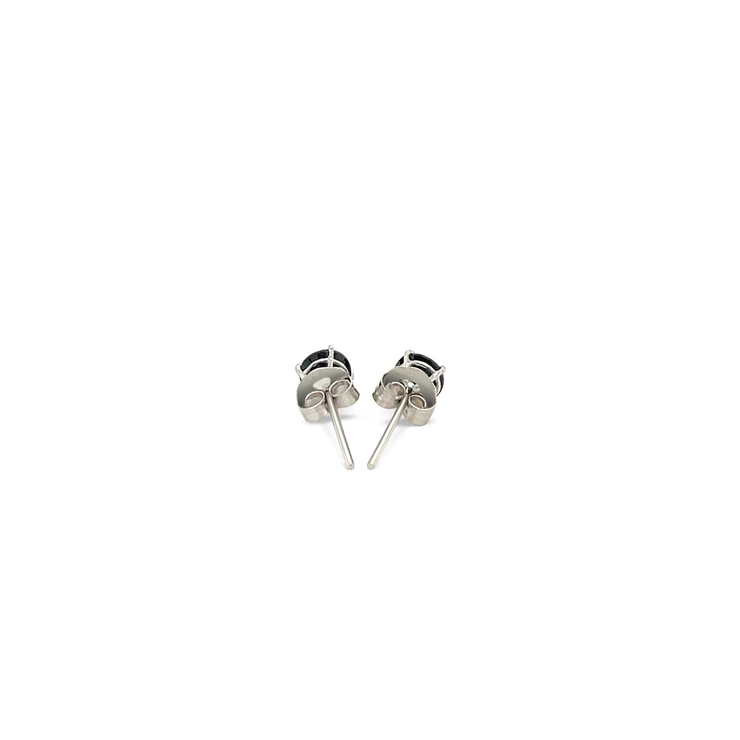 14k White Gold Stud Earrings with Black 4mm Cubic Zirconia-Teresa&#39;s Fashionista LLC