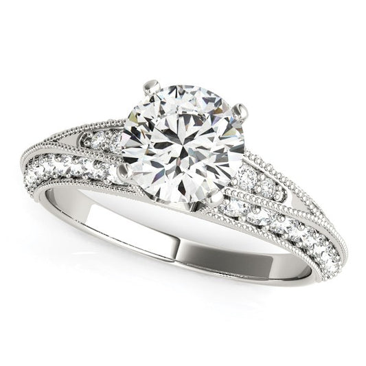 14k White Gold Pronged Round Antique Diamond Engagement Ring (1 1/2 cttw)-Teresa&#39;s Fashionista LLC