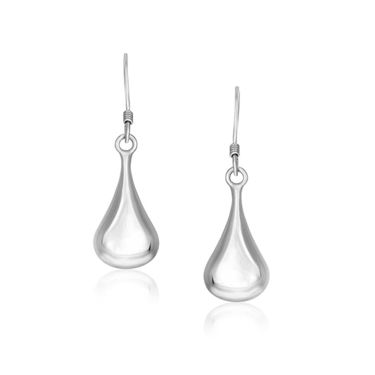 Sterling Silver Long Teardrop Shape Puff Drop Earrings-Teresa&#39;s Fashionista LLC