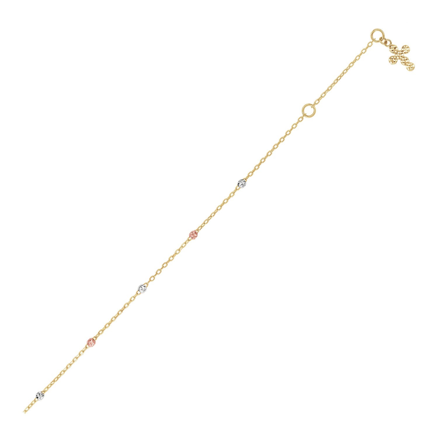 14k Tri Color Gold Anklet with Cross-Teresa&#39;s Fashionista LLC