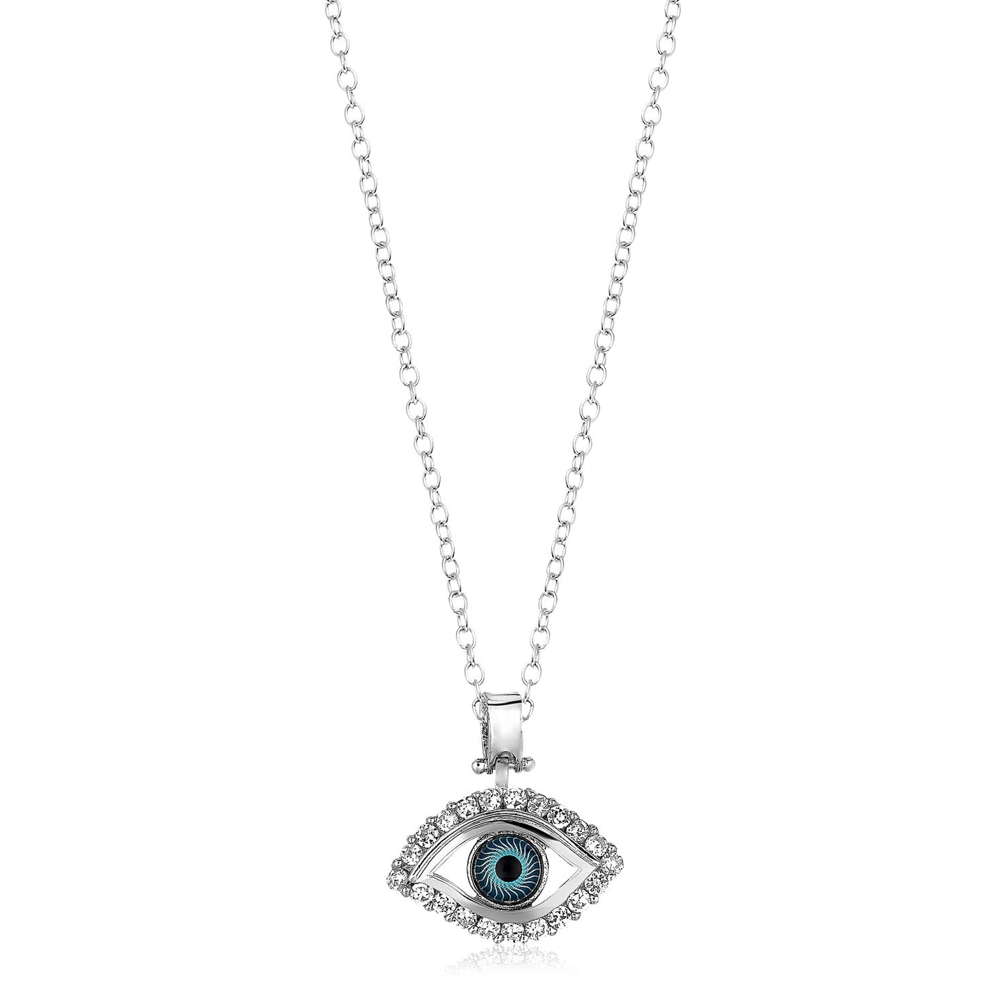 Sterling Silver Evil Eye Pendant with Cubic Zirconias-Teresa&#39;s Fashionista LLC