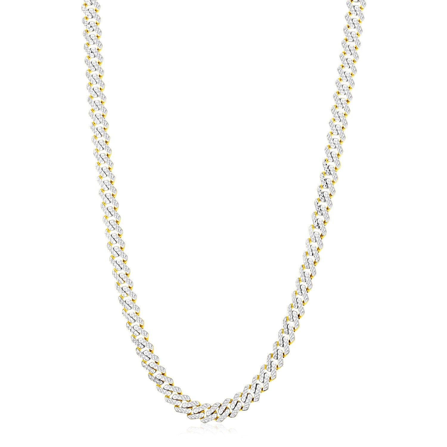 14k Yellow Gold White Pave High Polish Modern Lite Edge Chain (8.0mm)-Teresa&#39;s Fashionista LLC