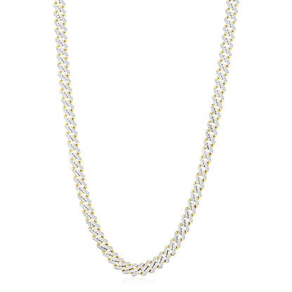 14k Yellow Gold White Pave High Polish Modern Lite Edge Chain (8.0mm)-Teresa&#39;s Fashionista LLC