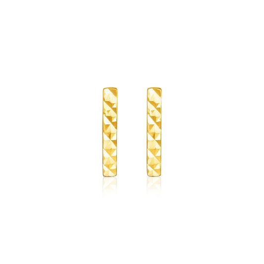 14k Yellow Gold Textured Bar Earrings-Teresa&#39;s Fashionista LLC