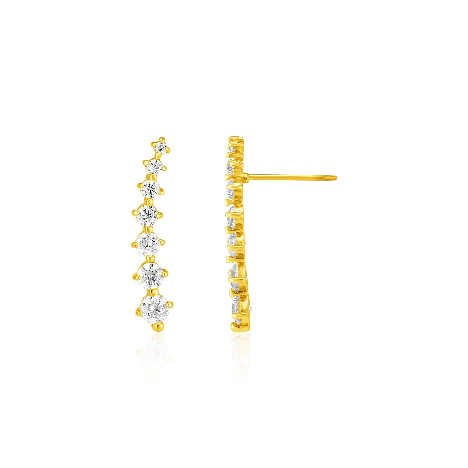 14k Yellow Gold Climber Post Earrings with Cubic Zirconias-Teresa&#39;s Fashionista LLC