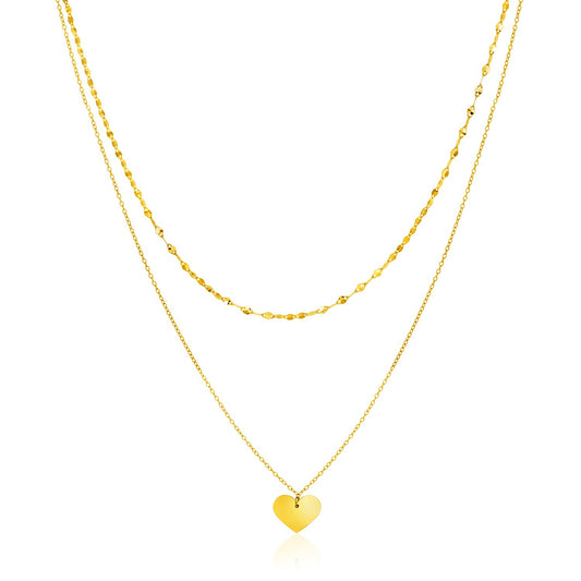 14k Yellow Gold 18 inch Two Strand Necklace with Heart Pendant-Teresa&#39;s Fashionista LLC