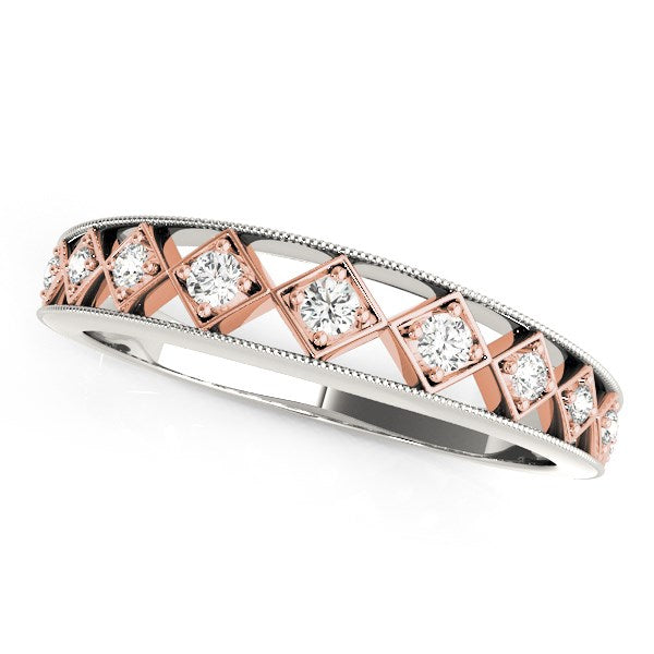 14k White Gold And Rose Gold Unique Diamond Wedding Band (1/10 cttw)-Teresa&#39;s Fashionista LLC