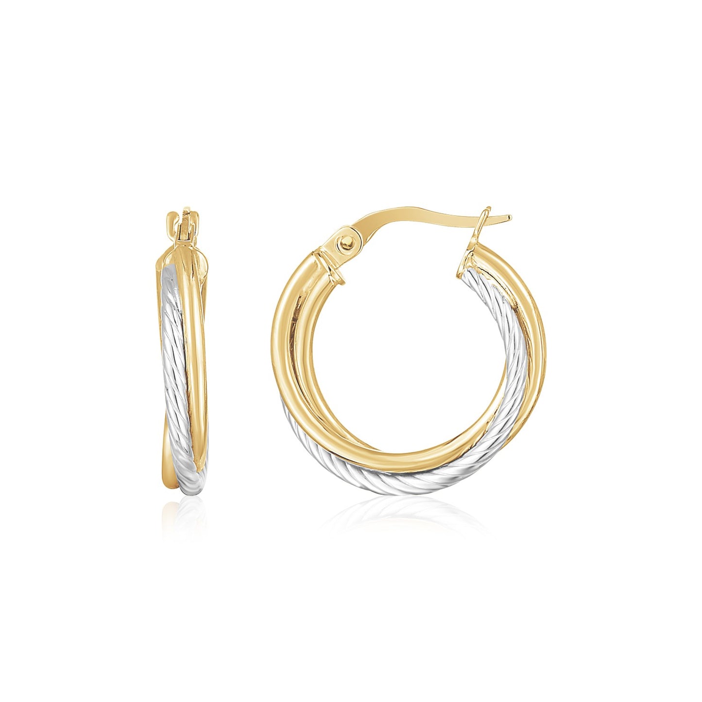 14K Yellow and White Gold Twisted Hoops-Teresa&#39;s Fashionista LLC