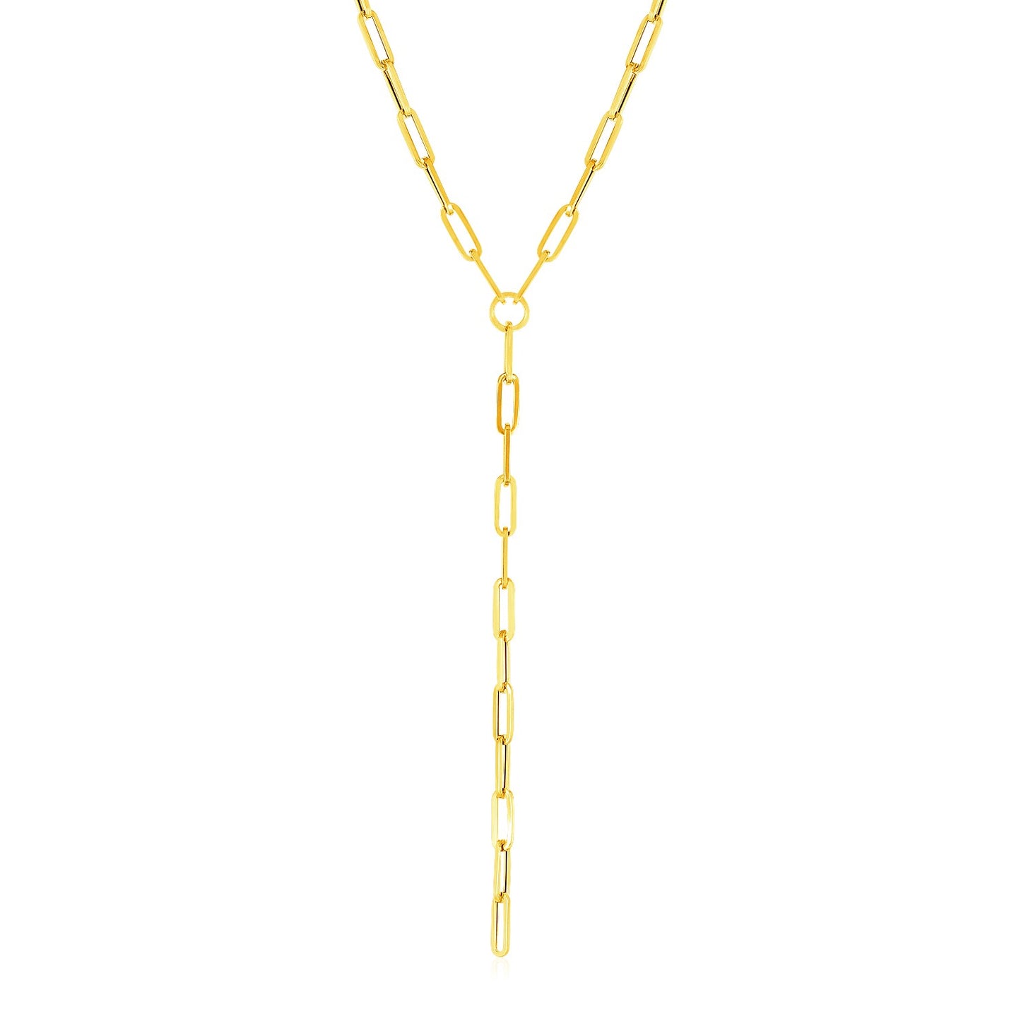 14k Yellow Gold Paperclip Chain Lariat Necklace-Teresa&#39;s Fashionista LLC