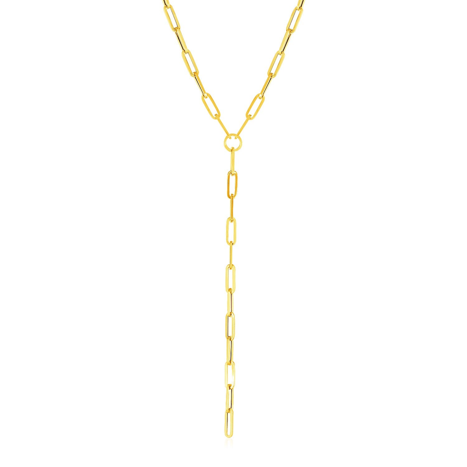 14k Yellow Gold Paperclip Chain Lariat Necklace-Teresa&#39;s Fashionista LLC