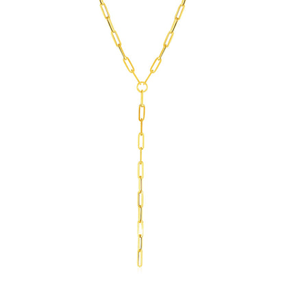 14k Yellow Gold Paperclip Chain Lariat Necklace-Teresa&#39;s Fashionista LLC