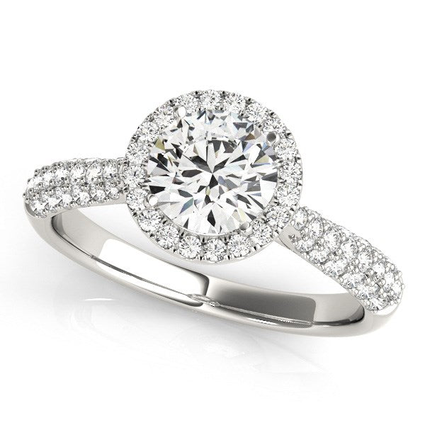 14k White Gold Halo Diamond Engagement Ring with Pave Band (1 1/3 cttw)-Teresa&#39;s Fashionista LLC