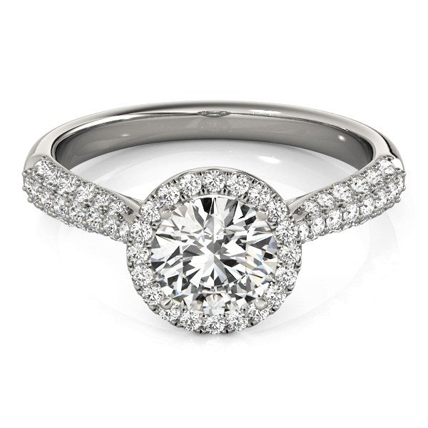 14k White Gold Halo Diamond Engagement Ring with Pave Band (1 1/3 cttw)-Teresa&#39;s Fashionista LLC