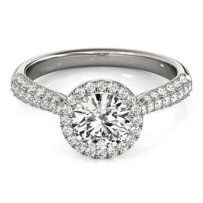 14k White Gold Halo Diamond Engagement Ring with Pave Band (1 1/3 cttw)-Teresa&#39;s Fashionista LLC