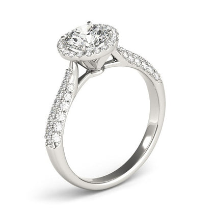 14k White Gold Halo Diamond Engagement Ring with Pave Band (1 1/3 cttw)-Teresa&#39;s Fashionista LLC