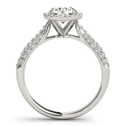 14k White Gold Halo Diamond Engagement Ring with Pave Band (1 1/3 cttw)-Teresa&#39;s Fashionista LLC