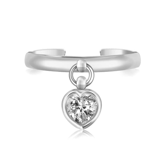 Sterling Silver Rhodium Finished Heart Cubic Zirconia Charm Toe Ring - Teresa's Fashionista LLC