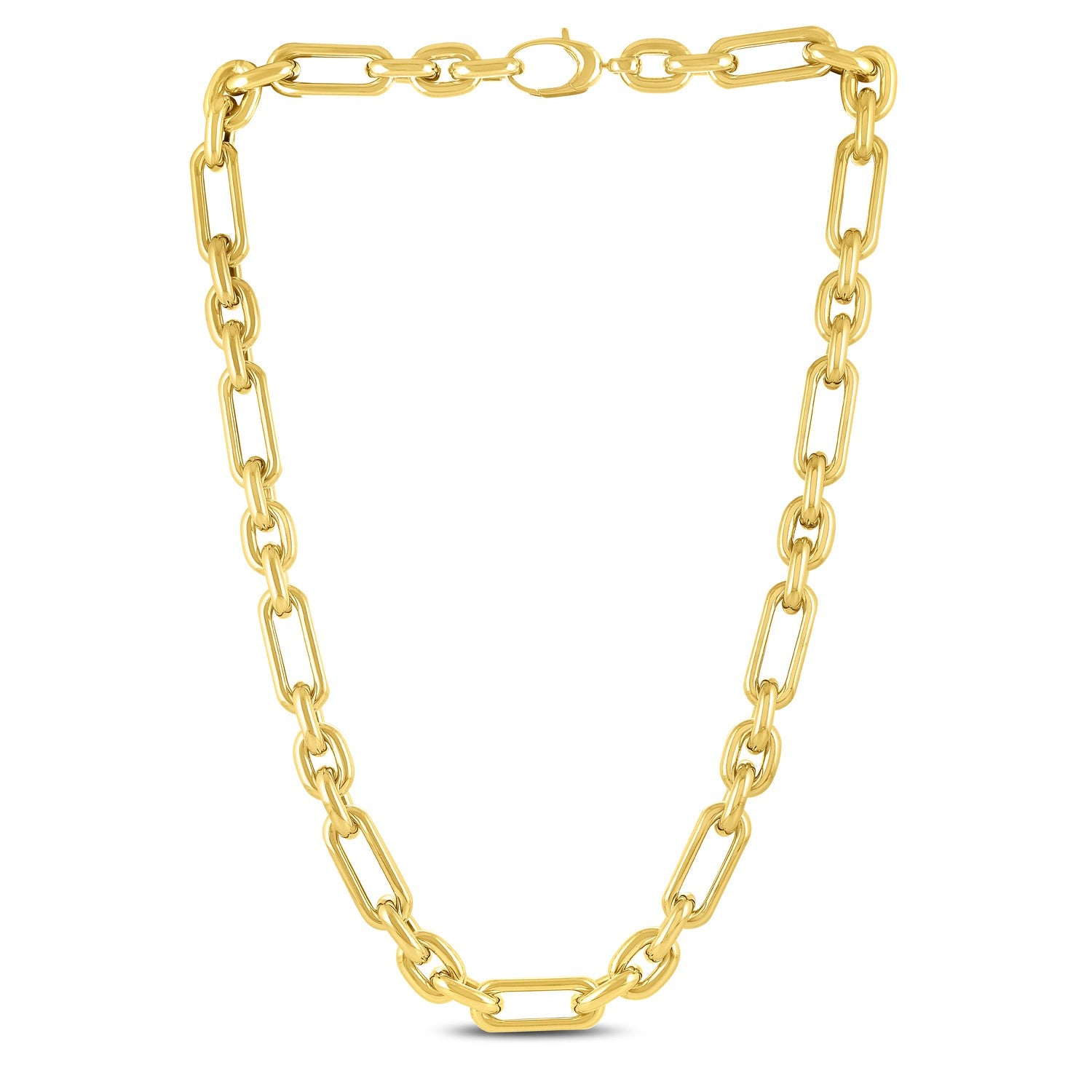 14k Yellow Gold Italian Alternating Paperclip Oval Links Chain Necklace-Teresa&#39;s Fashionista LLC