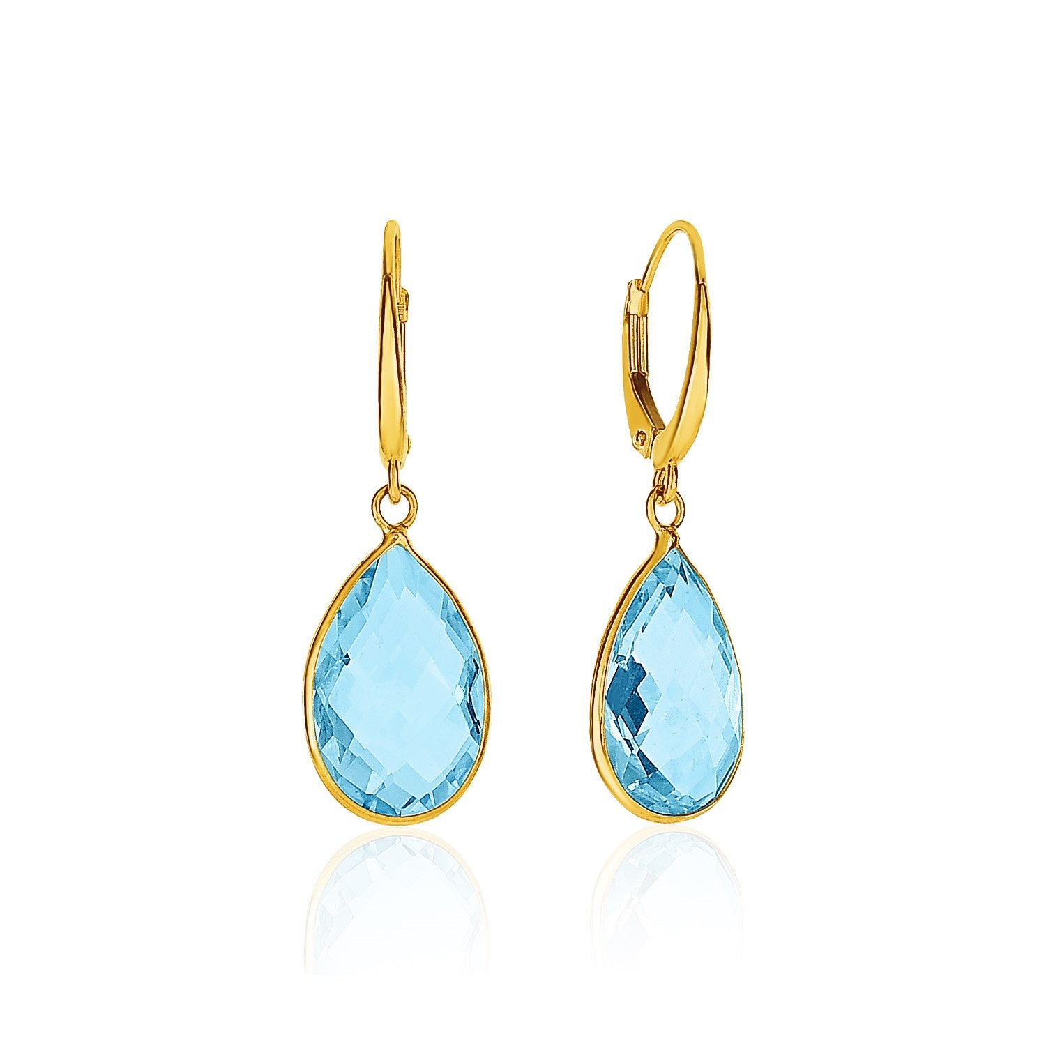 Drop Earrings with Pear-Shaped Blue Topaz Briolettes in 14k Yellow Gold-Teresa&#39;s Fashionista LLC