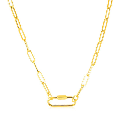 14k Yellow Gold Paperclip Chain Necklace with Oval Carabiner Clasp-Teresa&#39;s Fashionista LLC