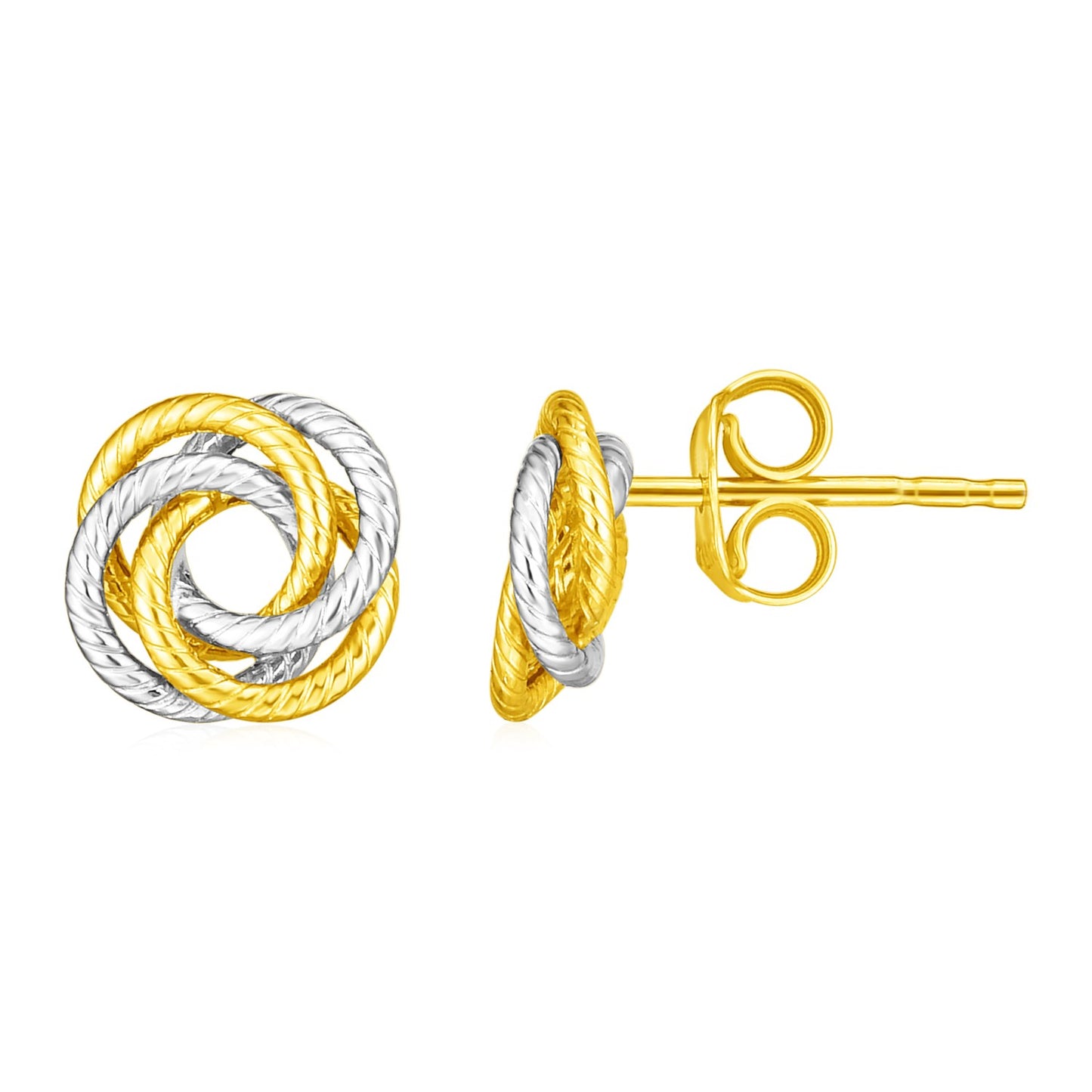 14k Two Tone Gold Love Knot Earrings-Teresa&#39;s Fashionista LLC