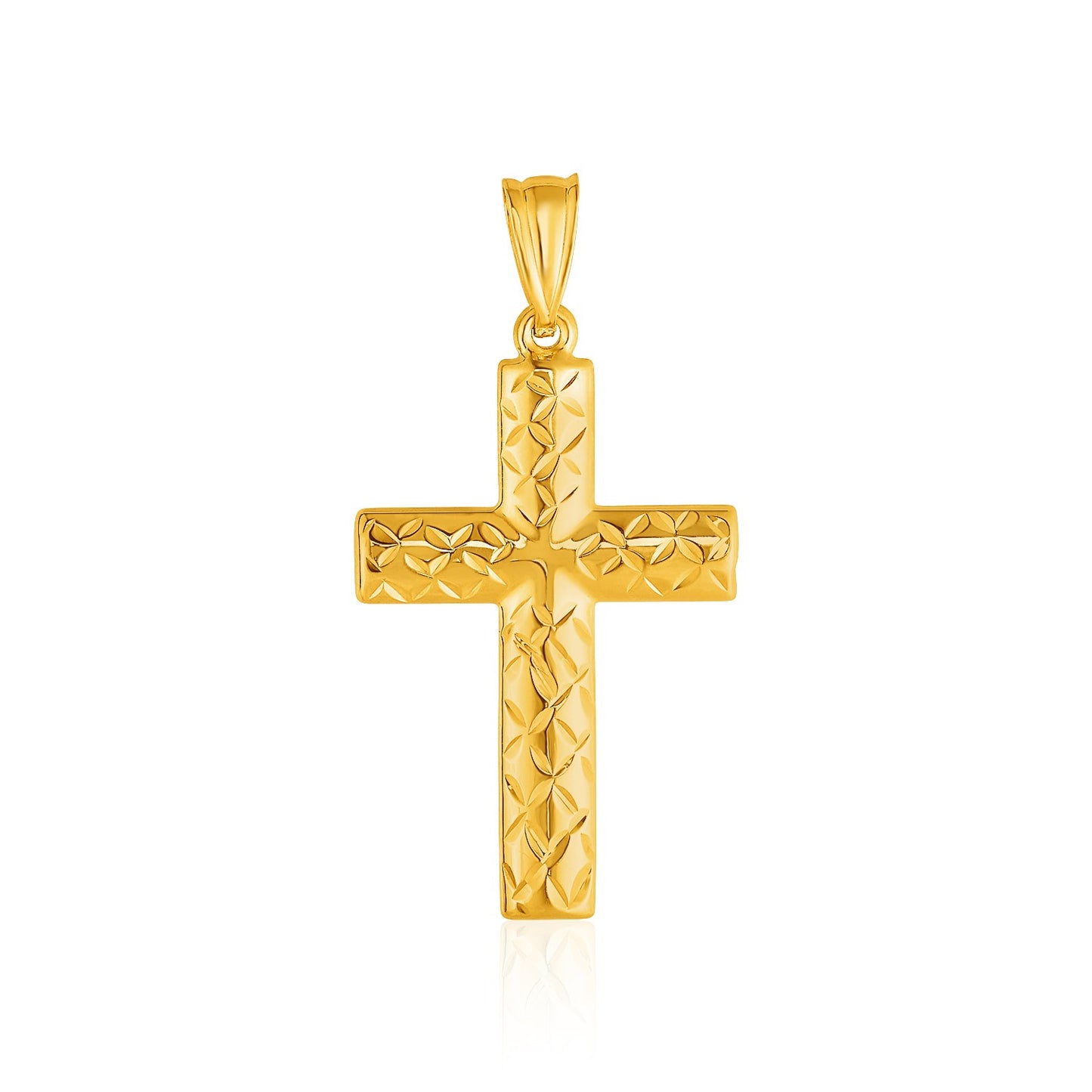 14k Yellow Gold Reversible Textured Cross Pendant-Teresa&#39;s Fashionista LLC