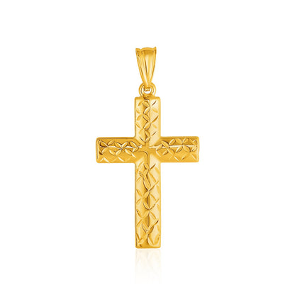 14k Yellow Gold Reversible Textured Cross Pendant-Teresa&#39;s Fashionista LLC