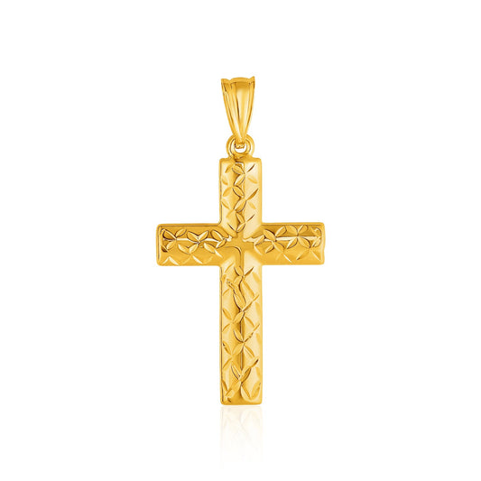14k Yellow Gold Reversible Textured Cross Pendant - Teresa's Fashionista LLC