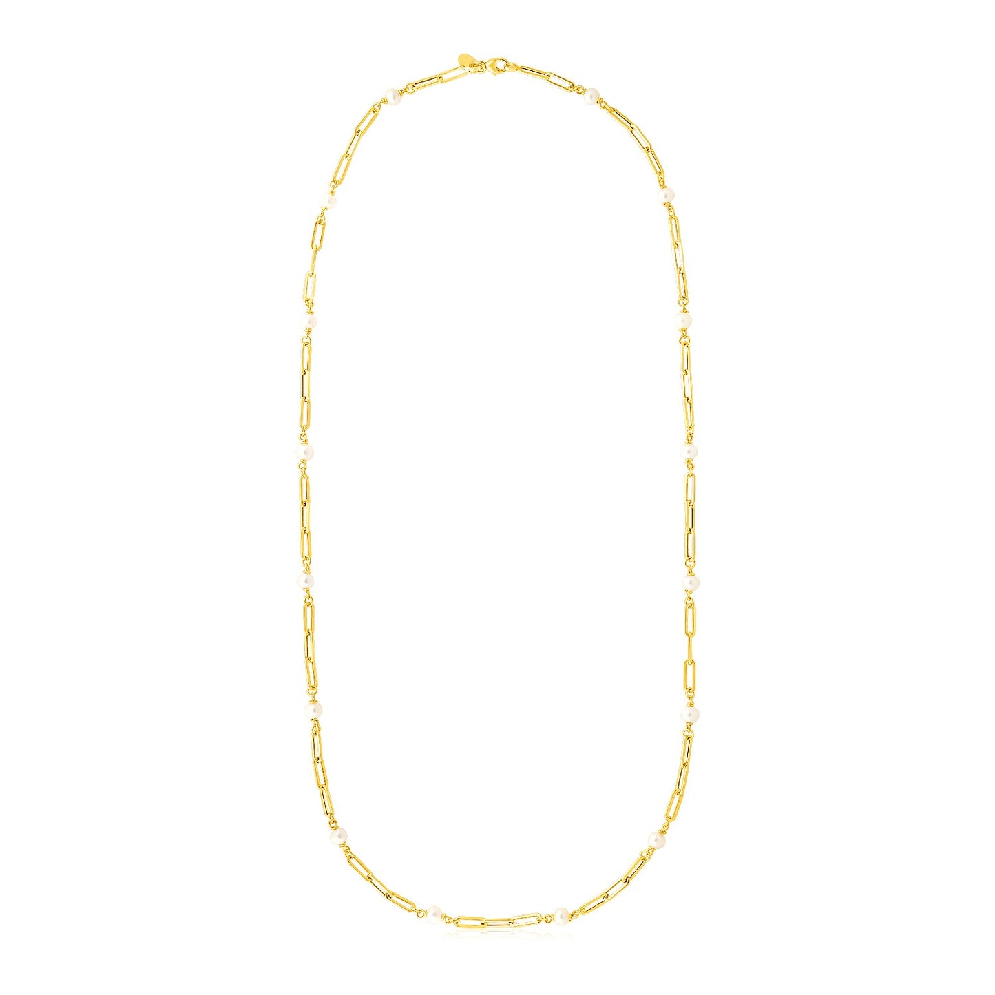 14k Yellow Gold Paperclip Chain and Pearl Necklace-Teresa&#39;s Fashionista LLC