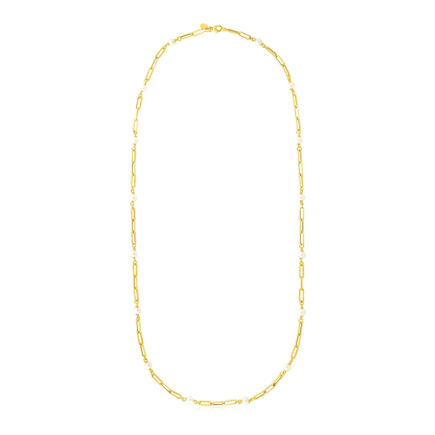 14k Yellow Gold Paperclip Chain and Pearl Necklace-Teresa&#39;s Fashionista LLC