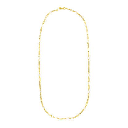 14k Yellow Gold Paperclip Chain and Pearl Necklace-Teresa&#39;s Fashionista LLC