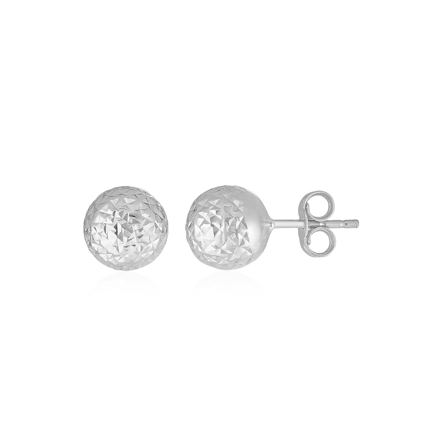 14k White Gold Ball Earrings with Crystal Cut Texture-Teresa&#39;s Fashionista LLC