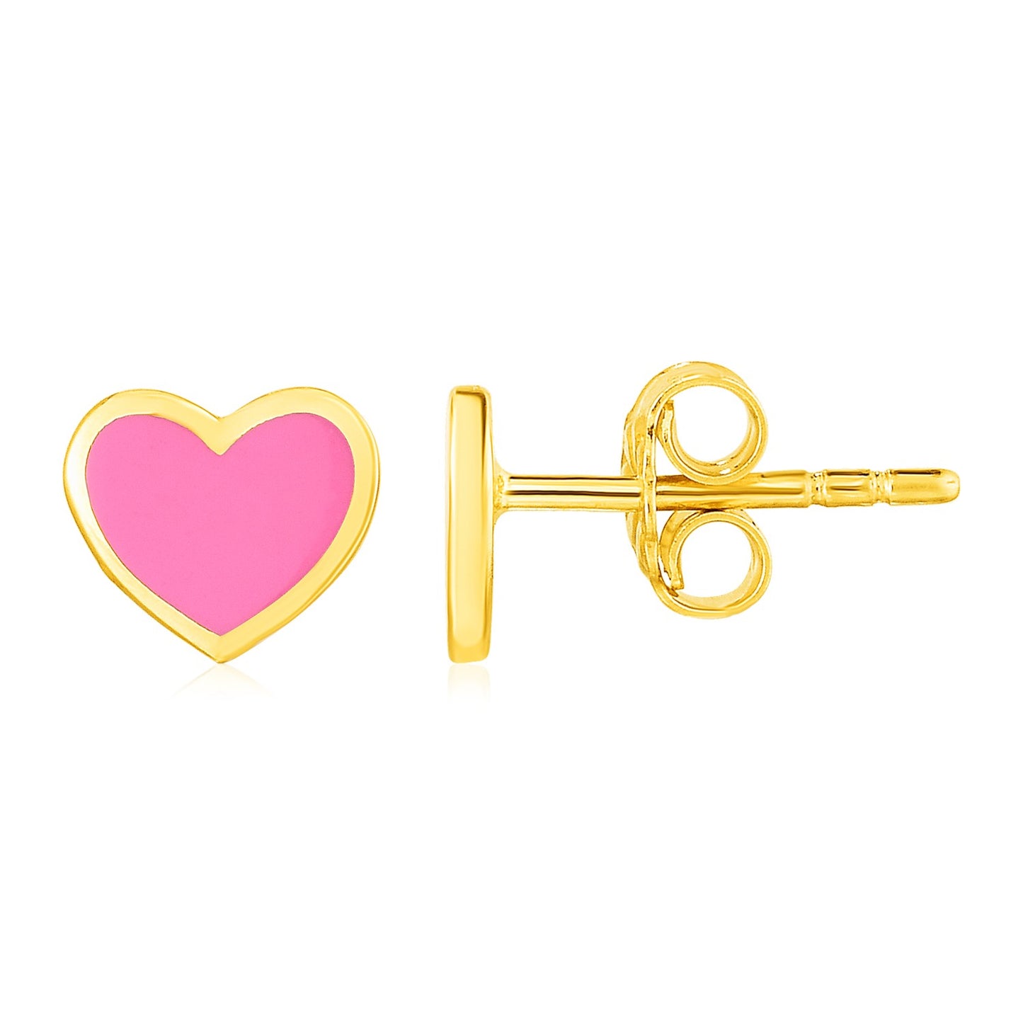 14k Yellow Gold and Enamel Pink Heart Stud Earrings-Teresa&#39;s Fashionista LLC