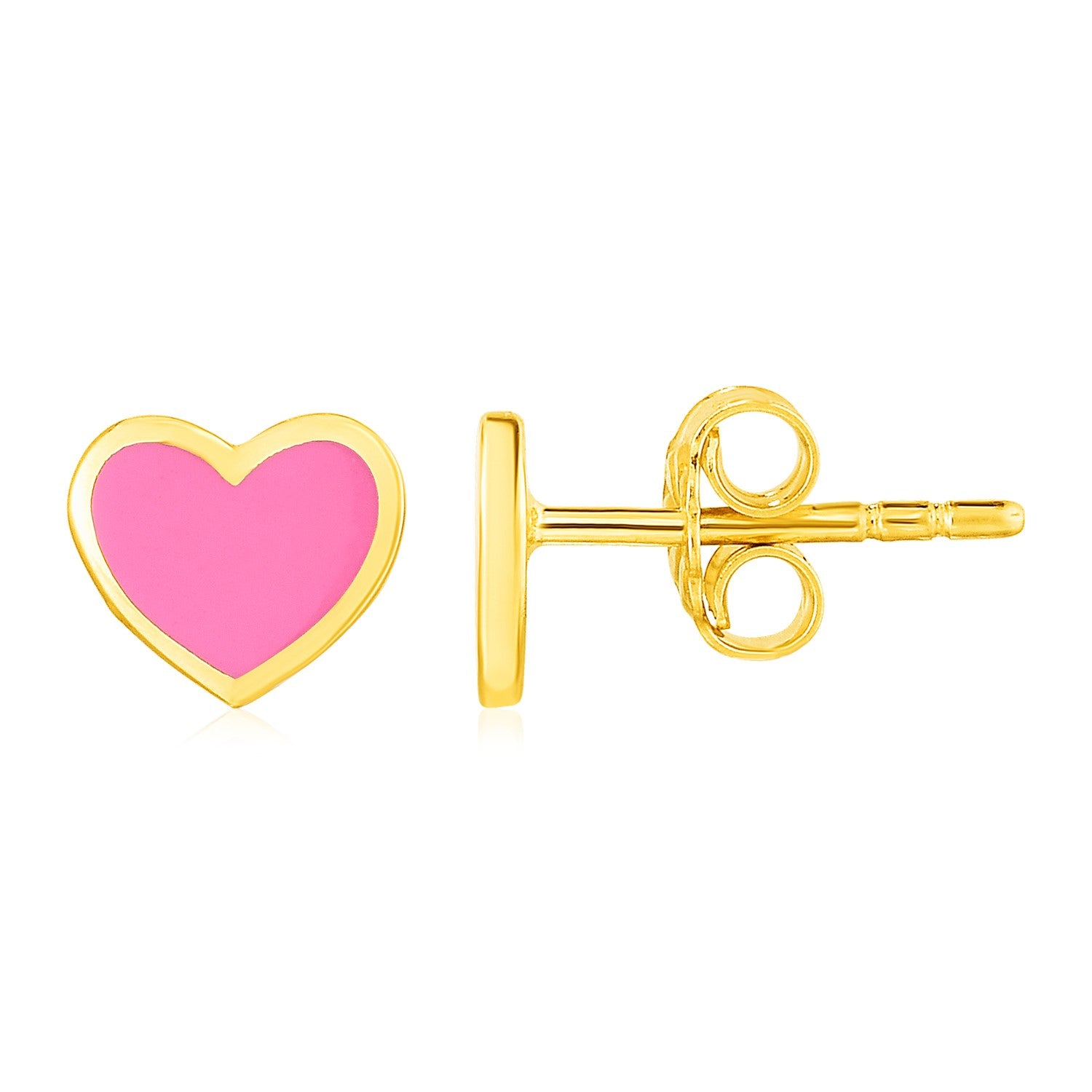 14k Yellow Gold and Enamel Pink Heart Stud Earrings-Teresa&#39;s Fashionista LLC